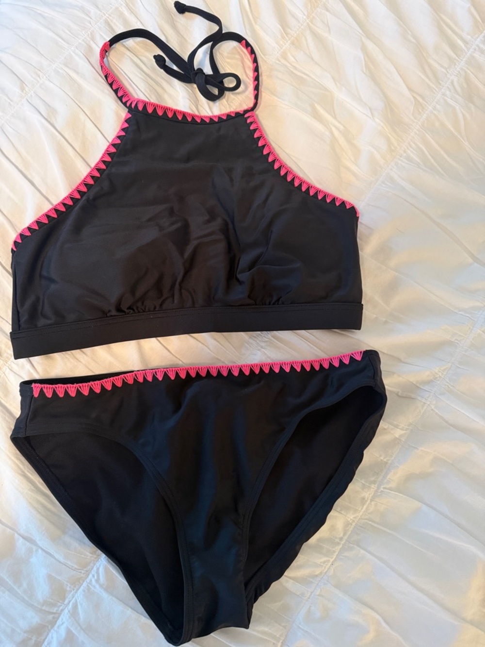 Women’s High-Neck Black Bikini with Pink Trim